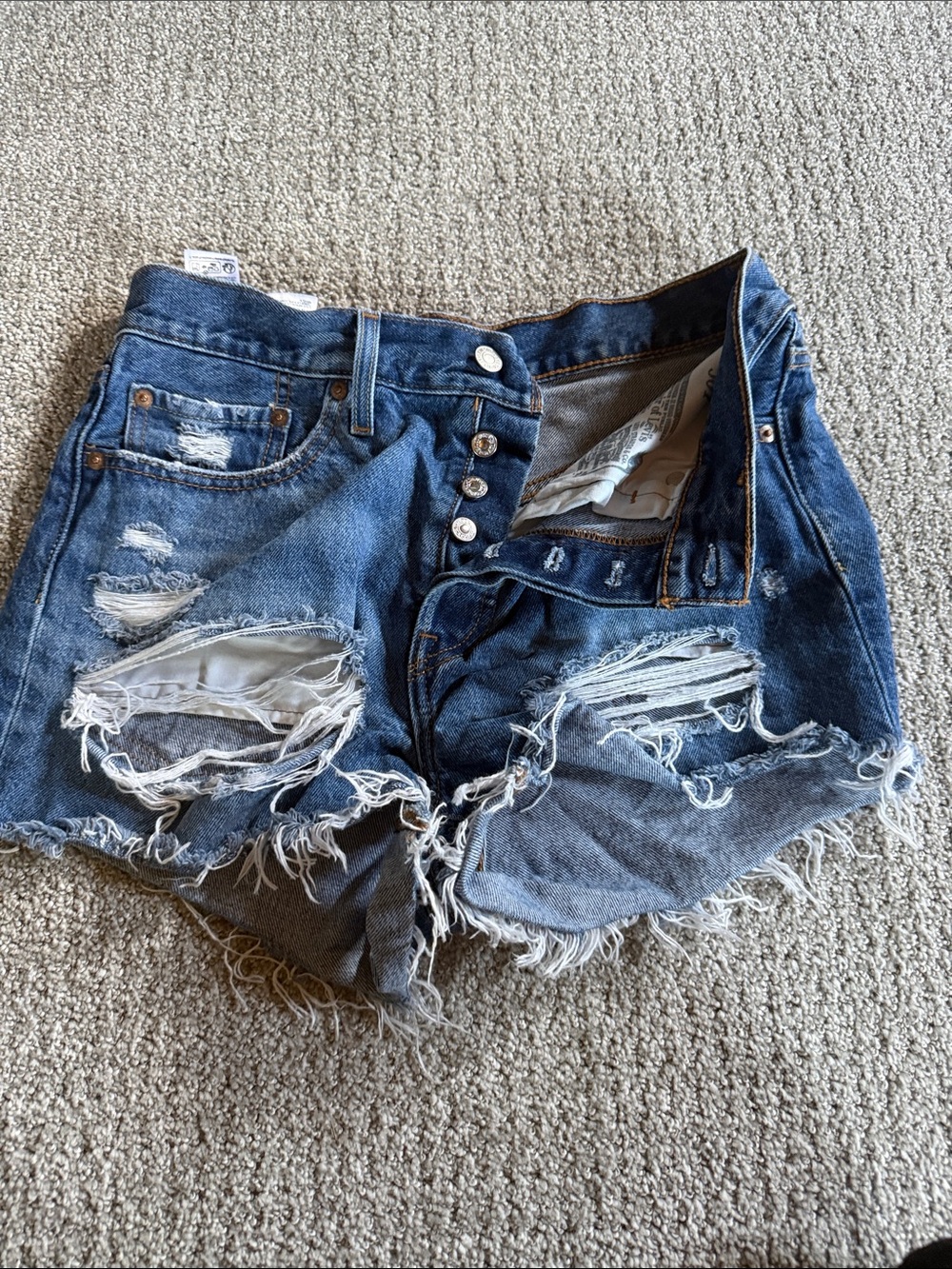 Levi Distressed High-Rise Jean Shorts - Dark Blue